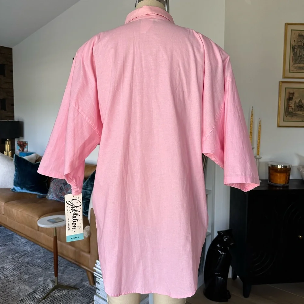 NWT’s Vintage 80’s Bubblegum Pink Button-Up Shirt with Patches - Picture 6 of 16